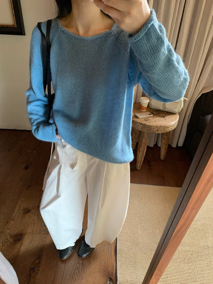 // 超美色系慵懶落肩針織上衣