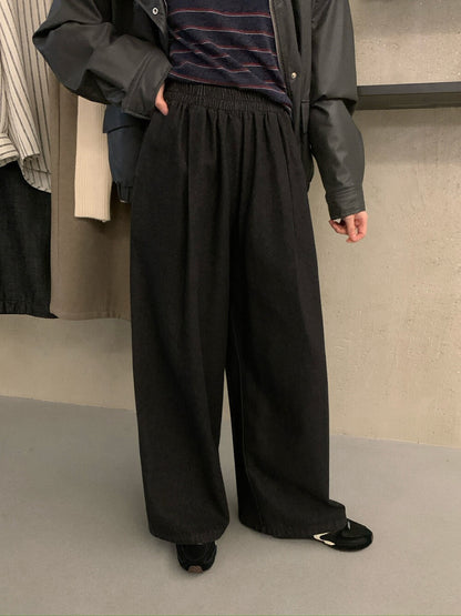 // 復古洗水橡筋腰牛仔棉褲