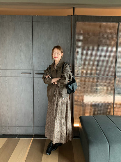 // 經典啞光翻領彷皮外套￼