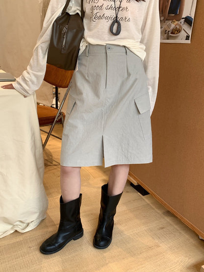 // 美式復古口袋工裝裙