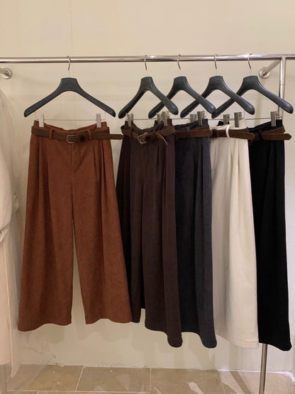 // 梨型身材必入壓褶加絨燈芯絨褲(連腰帶)