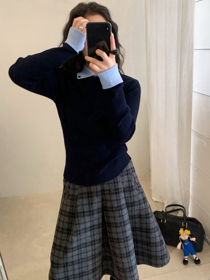 // 6%wool撞色翻領+反袖針織NT