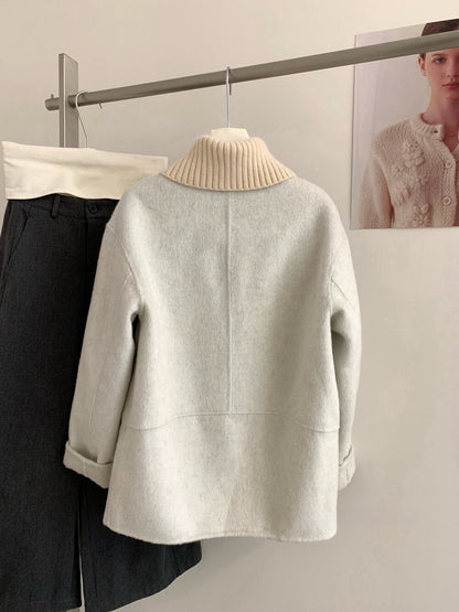 // 100%羊毛拼針織領雙面手工外套