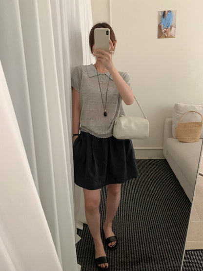 K19 / 精緻鏤空花邊翻領lyocell polo NT
