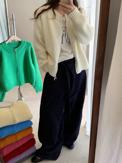 // 檔口爆款10色落肩拉鍊圓領CD