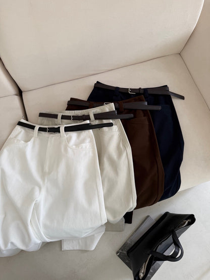 // 褲型超好簡約花邊直腳九分褲