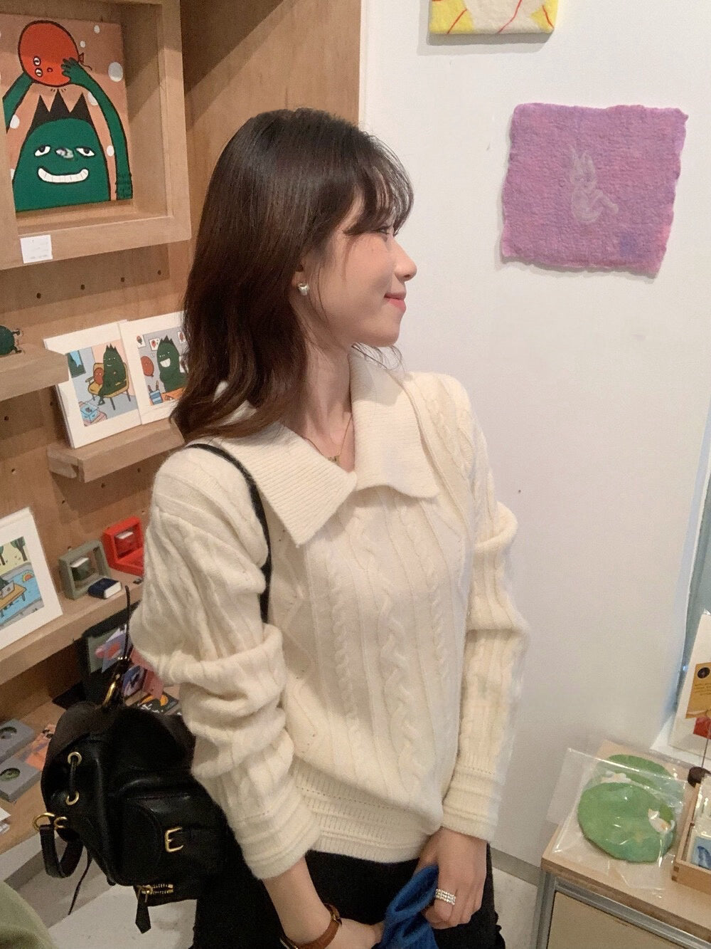 // 簡約麻花翻領毛衣