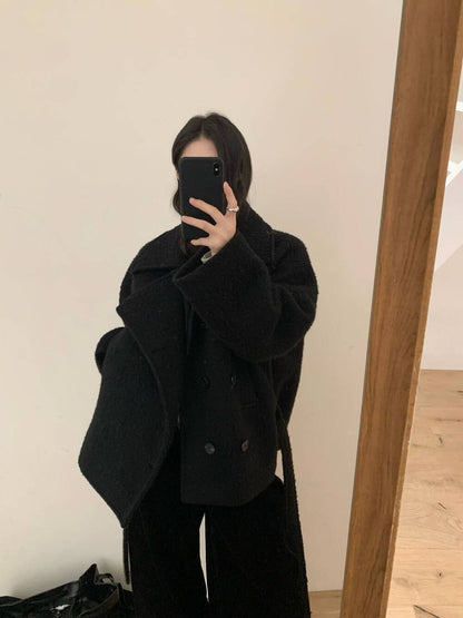 // 55%羊毛復古雙排扣毛感外套
