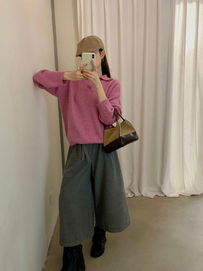 // 100%羊毛極軟糯小V翻領毛衣