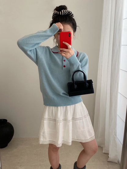 // 100%羊毛撞色包邊縫線鈕扣翻領NT