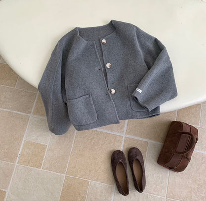 // 福利款！100%羊毛圓領簡約手工外套