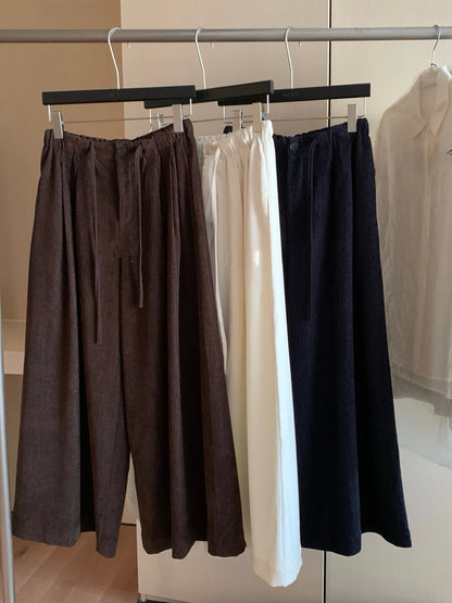 // 壓褶超遮肉橡筋腰連褲帶休閒褲