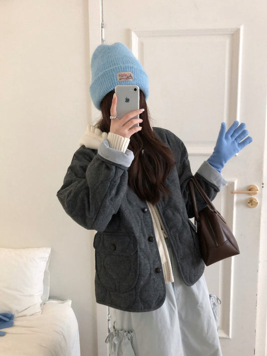 // 30%羊毛袖口拼接燈芯絨菱格夾棉外套