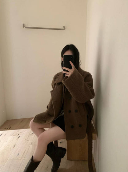 // 55%羊毛復古雙排扣毛感外套