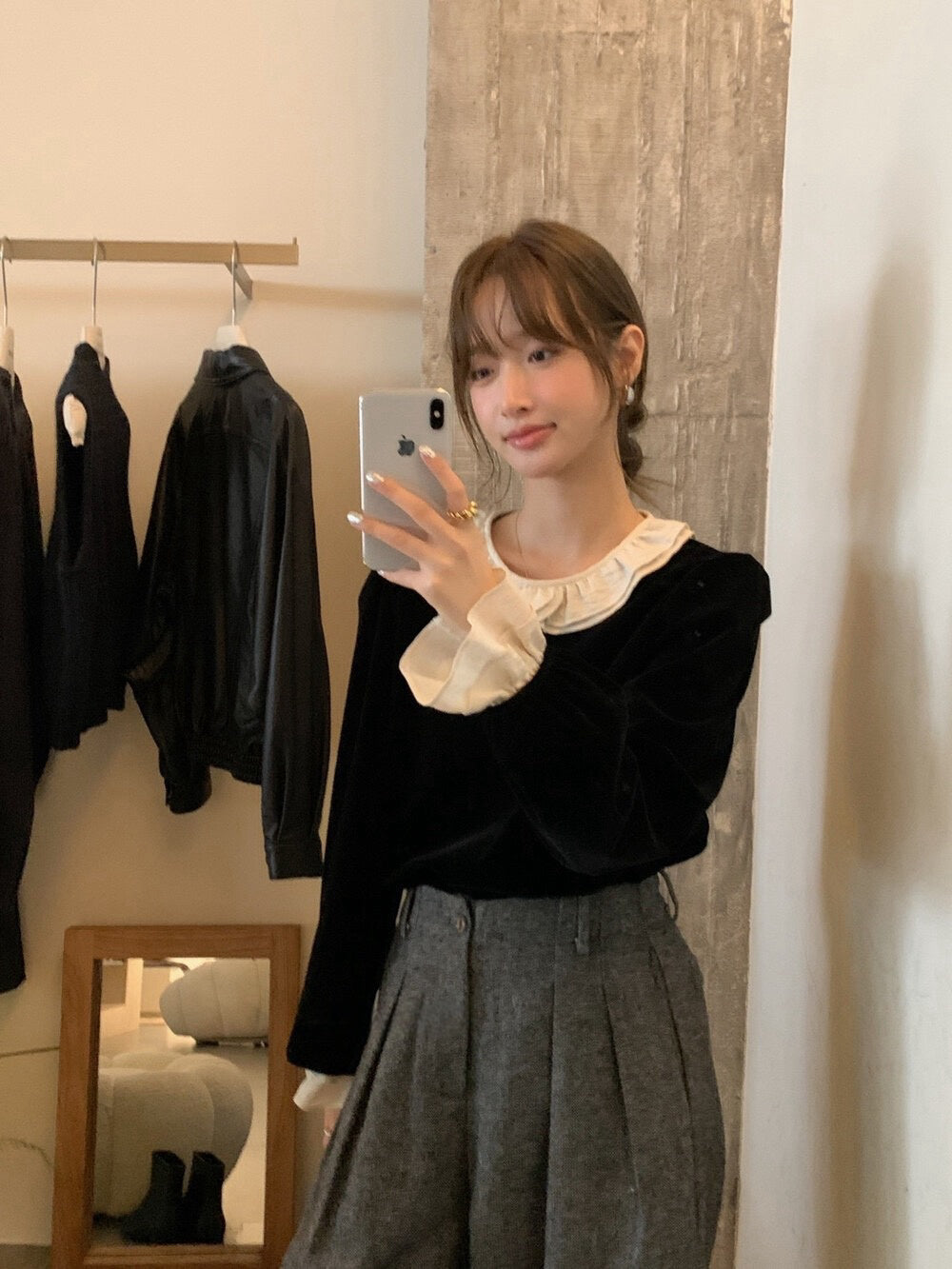 // 拼接荷葉花邊後綁帶絲絨BL