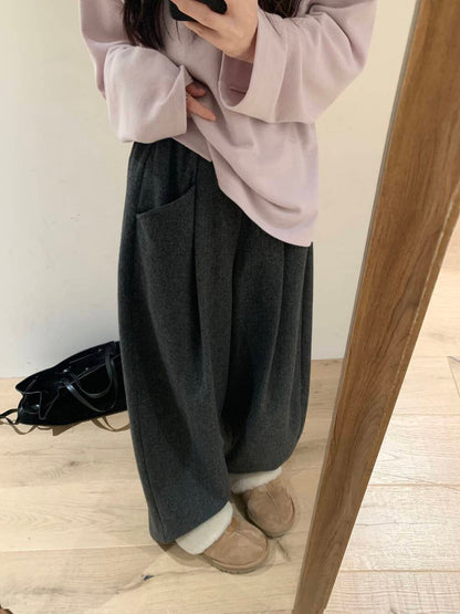// 25%羊毛慵懶高級感壓褶口袋褲