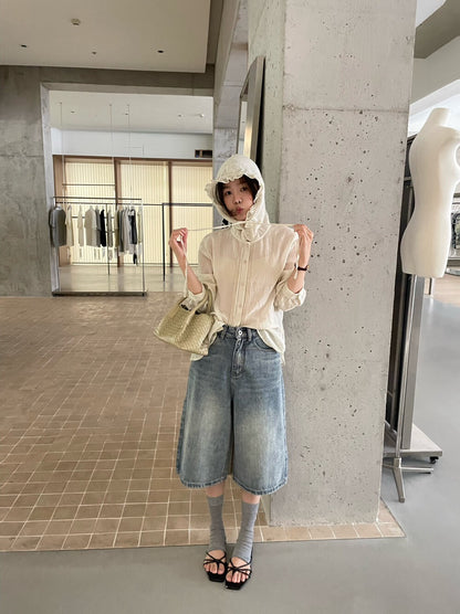 // 超美荷葉花邊壓褶細節連帽BL