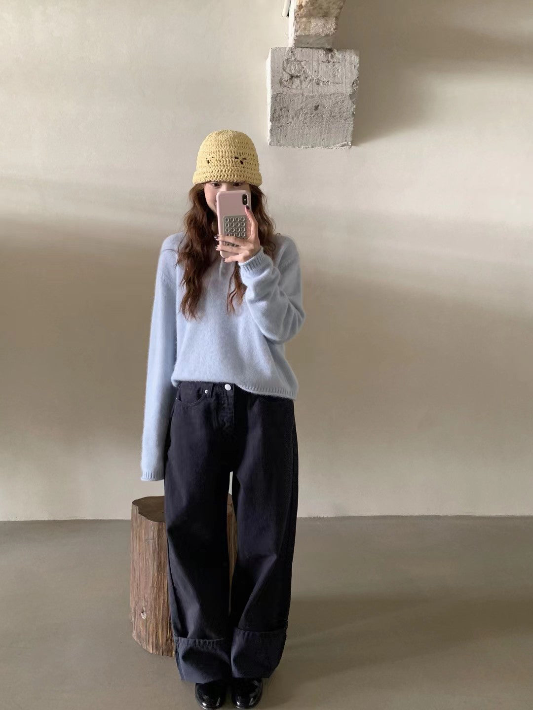 // 三粒鈕卷邊raccoon+wool NT