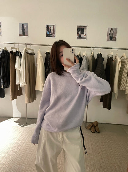 // 軟糯感糖果色系圓領毛衣