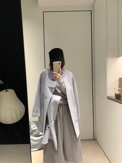 // 100%圓領口袋簡約手工外套（連頸巾）