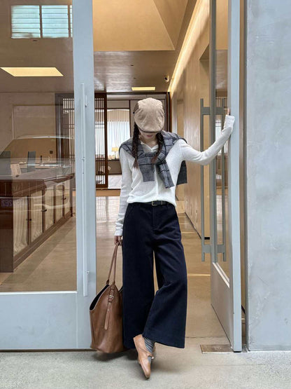 // 顯瘦版型燈芯絨直腳九分褲(連腰帶)