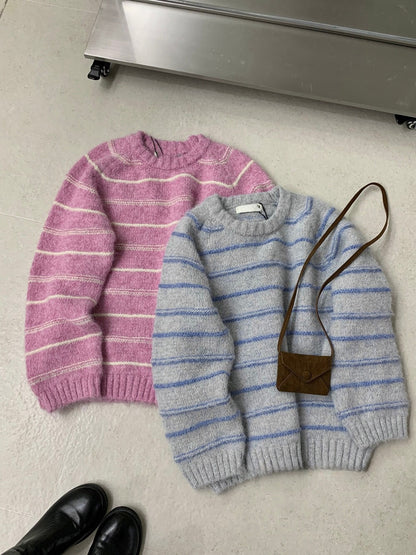 // 超soft簡約間條圓領毛衣