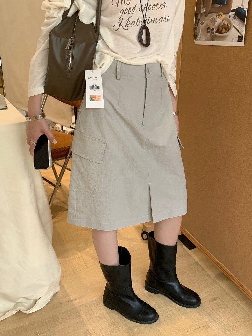 // 美式復古口袋工裝裙