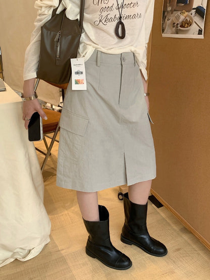 // 美式復古口袋工裝裙