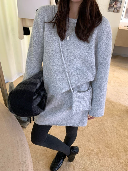 // 超舒服軟糯毛衣+短裙+袋仔三件套