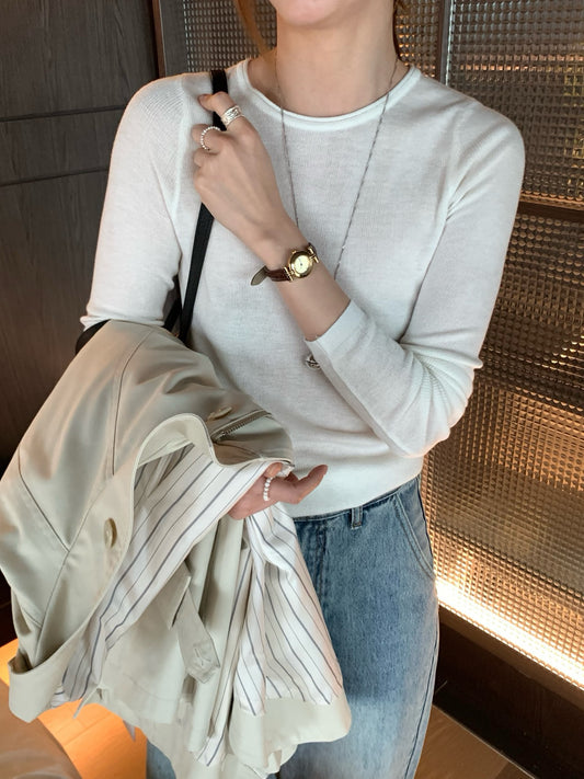 // 桑蠶絲+絲光羊毛親膚顯瘦薄針織￼