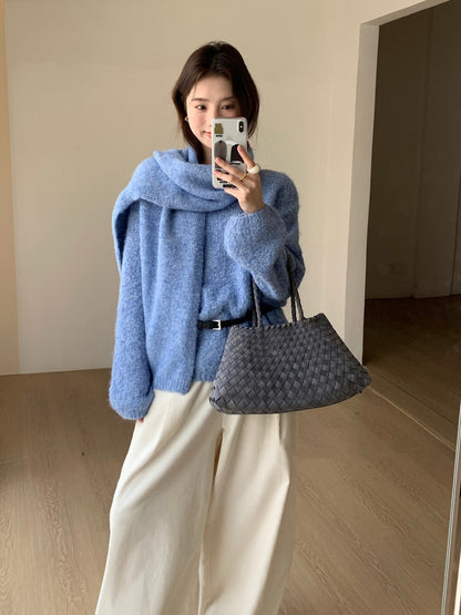 // 慵懶感寬鬆款連頸巾毛衣