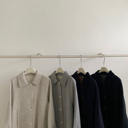 // 極簡高級感翻領100%wool雙面手工羊毛外套