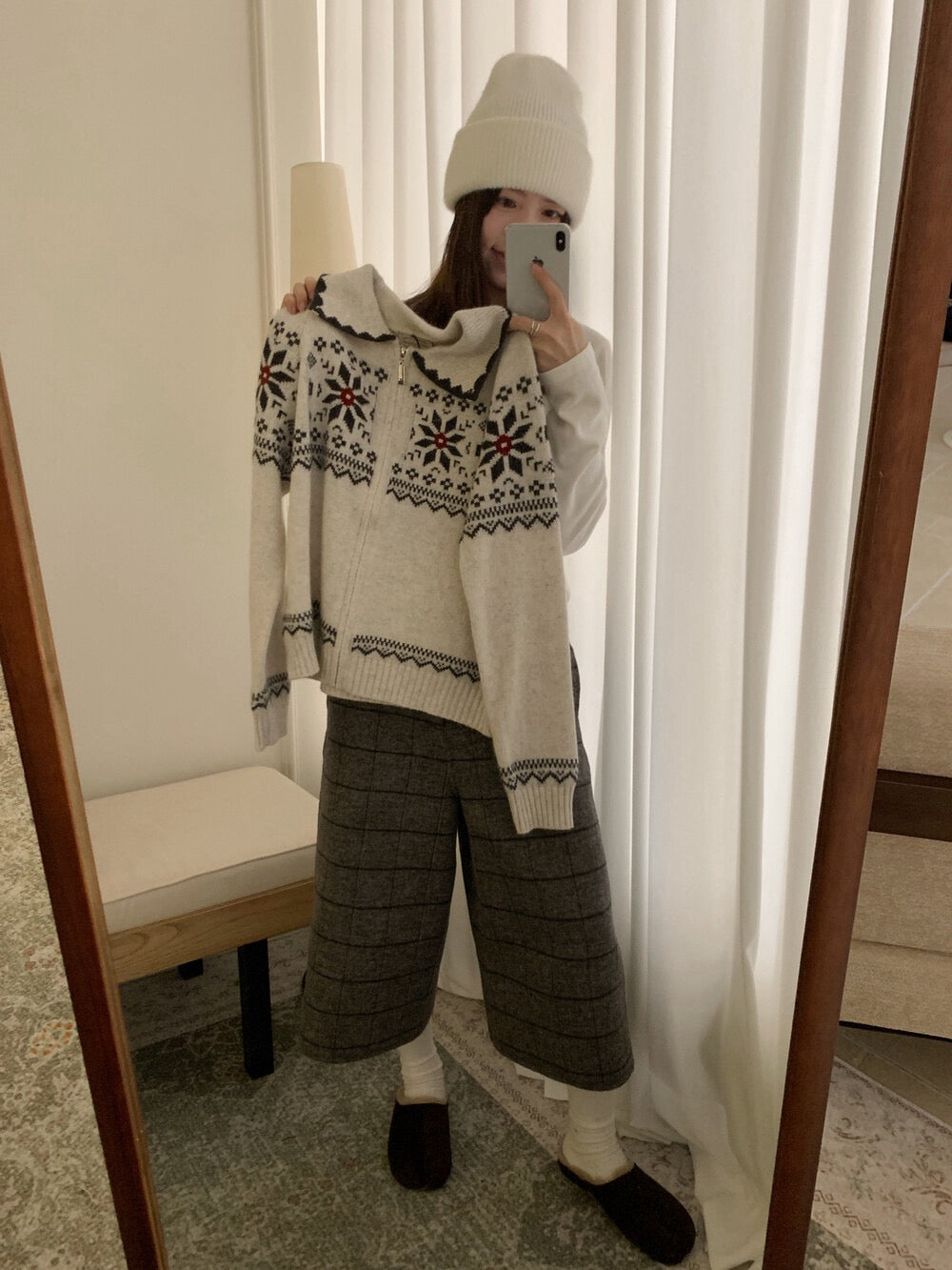 // 30%綿羊毛屬於聖誕的花紋包邊翻領拉鍊CD