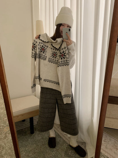 // 30%綿羊毛屬於聖誕的花紋包邊翻領拉鍊CD