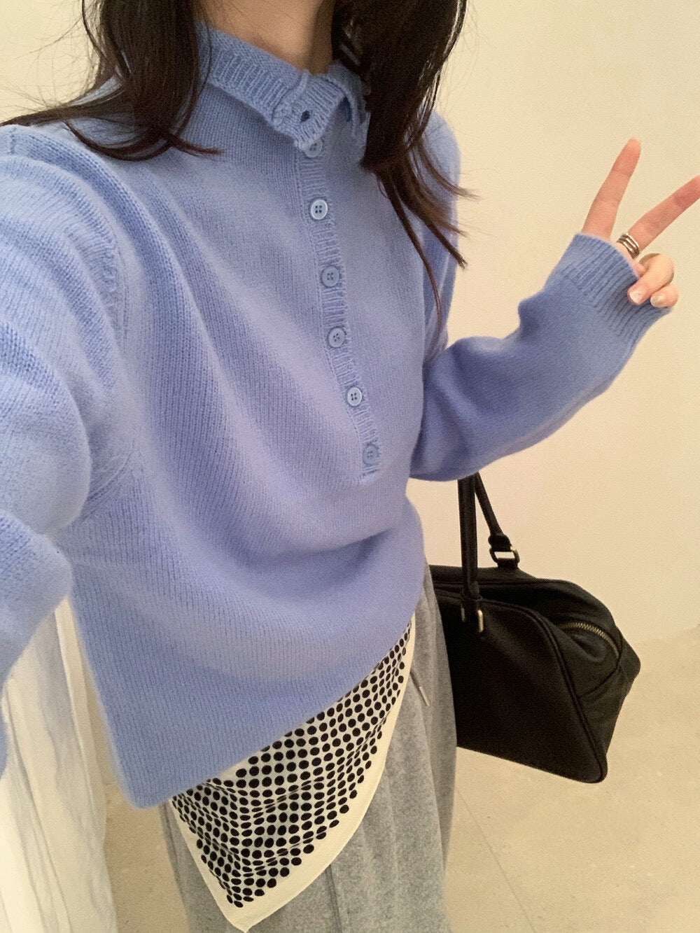 // 100%綿羊毛可立領半鈕扣NT