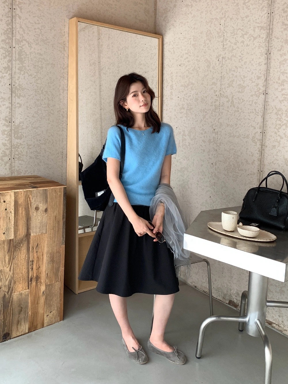 B50 / 必入！顏色極美薄款羊毛拉絨短袖針織上衣(95%wool+5%cashmere)