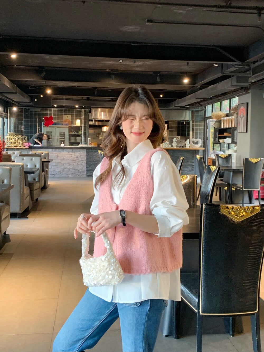 // 馬卡龍色色V領針織背心