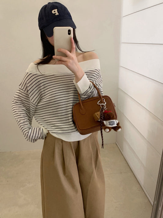 🥟 高質天絲麻斜肩薄針織上衣