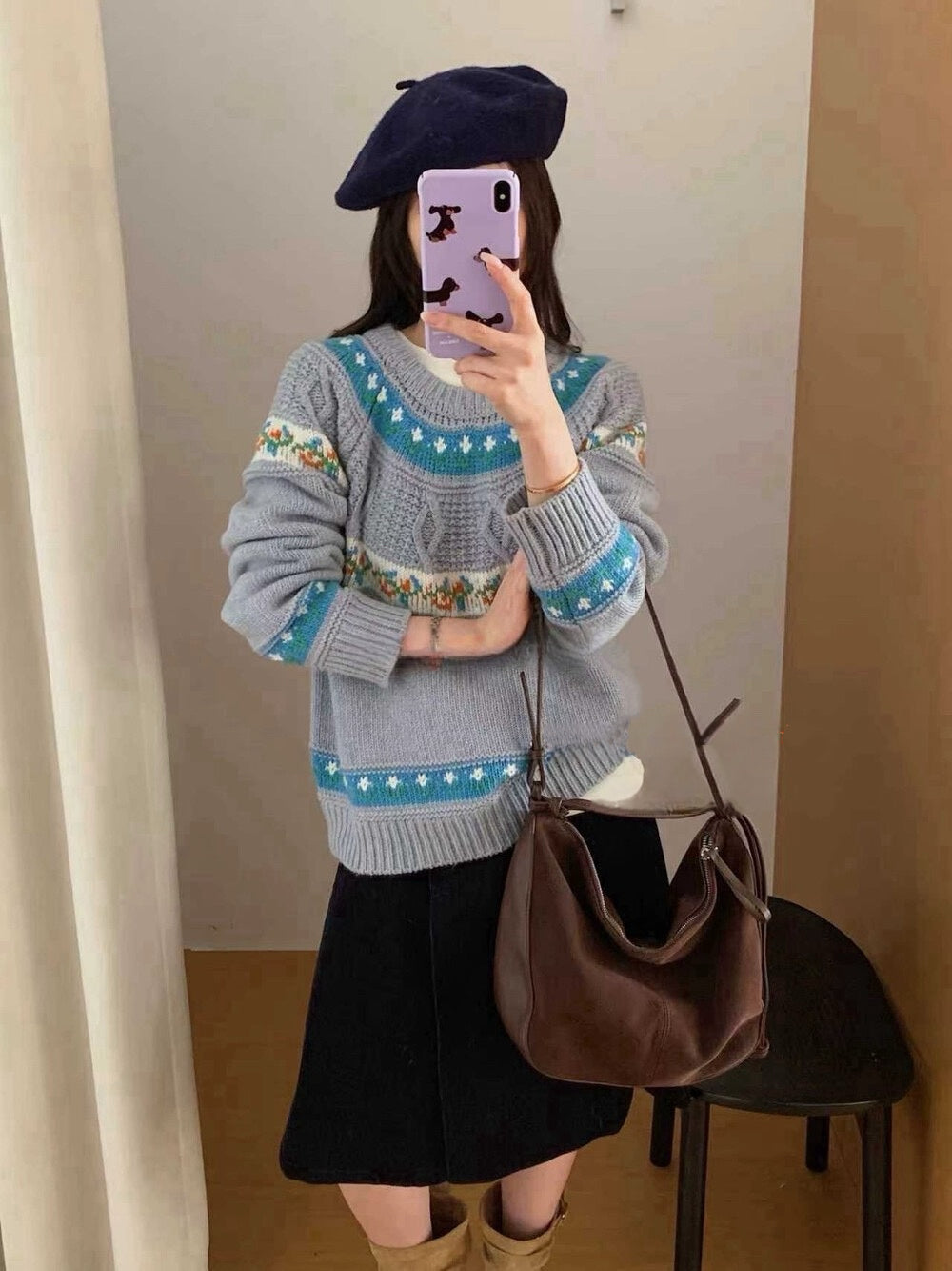 // 30%綿羊毛超美撞色花紋毛衣