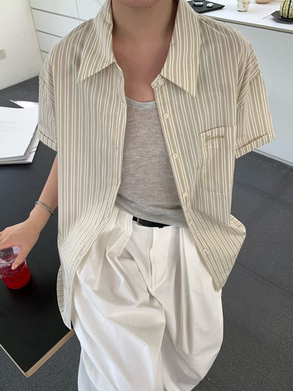 // 刺繡字口袋間條短袖SH