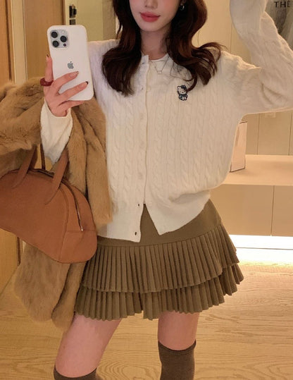 // 復古雙層細百褶毛呢短裙