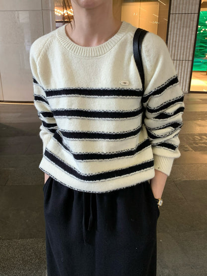 // 立體質感撞色間條圓領NT