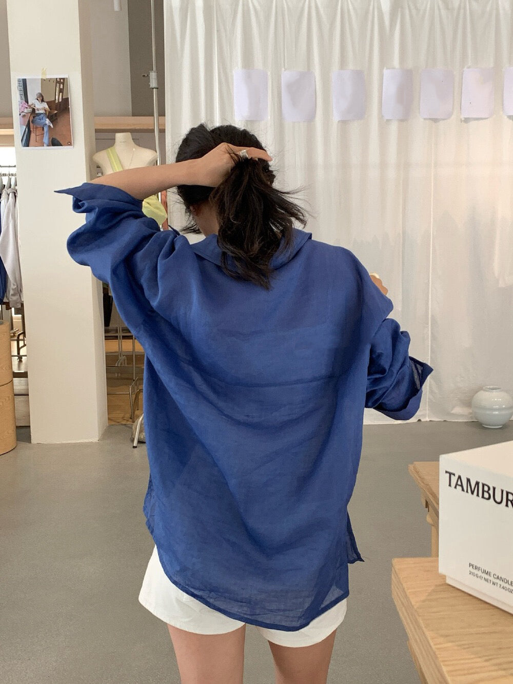 // 100%麻半鈕扣翻領透氣BL