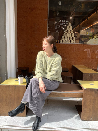 // 復古簡約直紋燈芯絨後開叉中裙