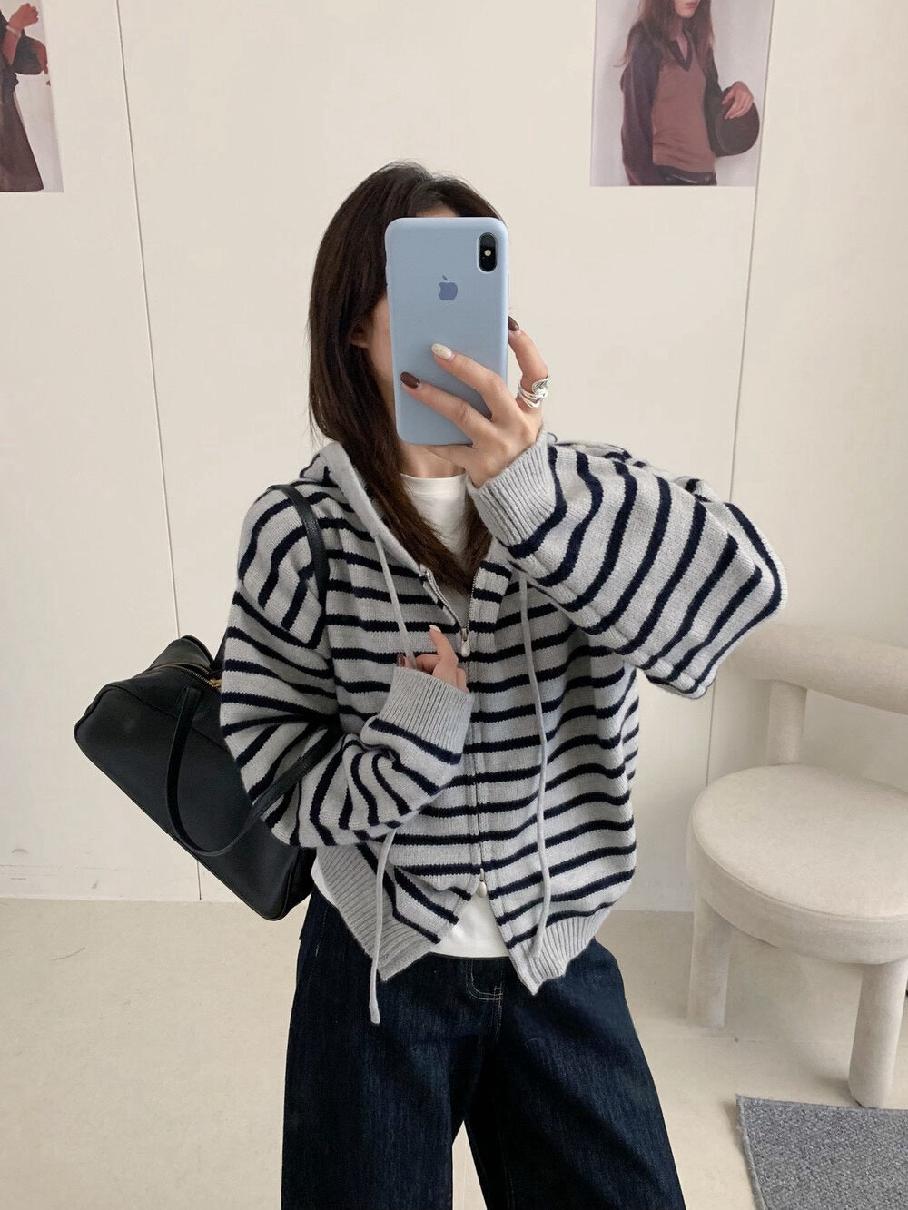 // 鬆弛感上下拉鍊連帽間條CD