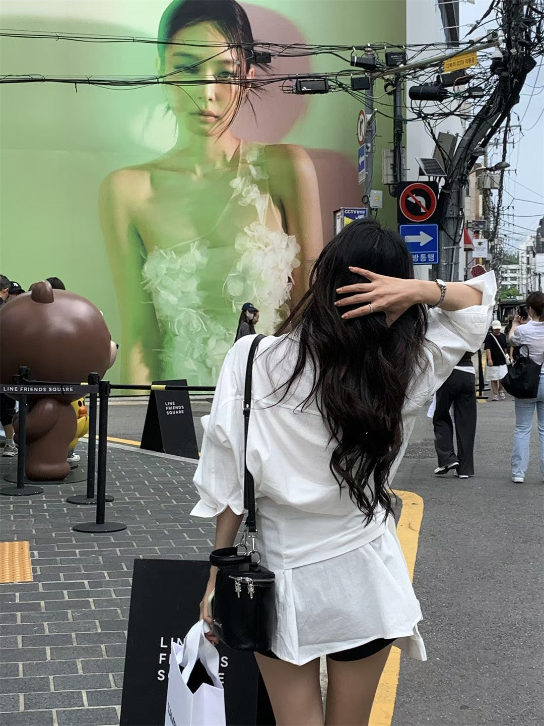 // 造型感綁結腰牛仔棉恤衫