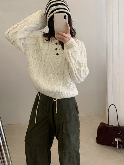 // 復古感重工麻花鈕扣翻領NT