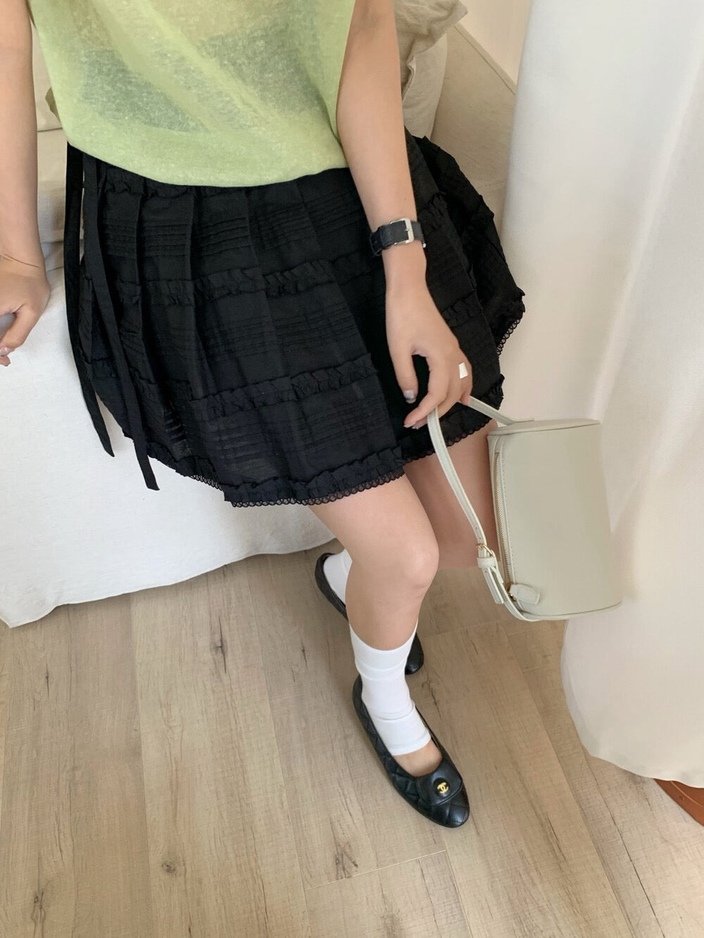 H03 / 層層百褶lace綁結短褲(連內裡打底褲)