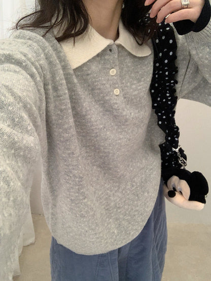 // 100%綿羊毛小心心點點撞色翻領NT