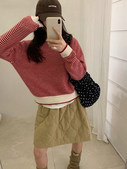 // 100%wool細間條包邊毛衣